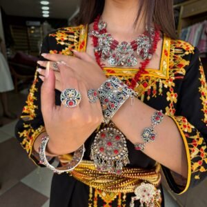 Pack Kabyle Prestige – Parure 4 Pièces + 3ossaba + 2 Bracelets + Chaîne Longue + Broche